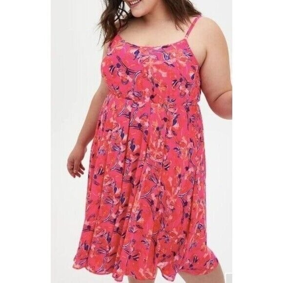 torrid Dresses & Skirts - Torrid Womens Dress 5X Pink Floral Chiffon Skater Midi